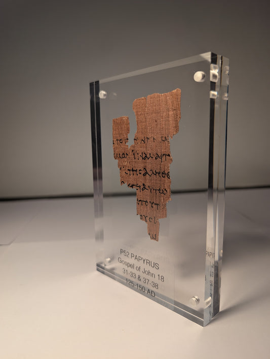 P52 Fragment Replica: Gospel of John 18:31-38. Jesus on trial. (Most Popular)