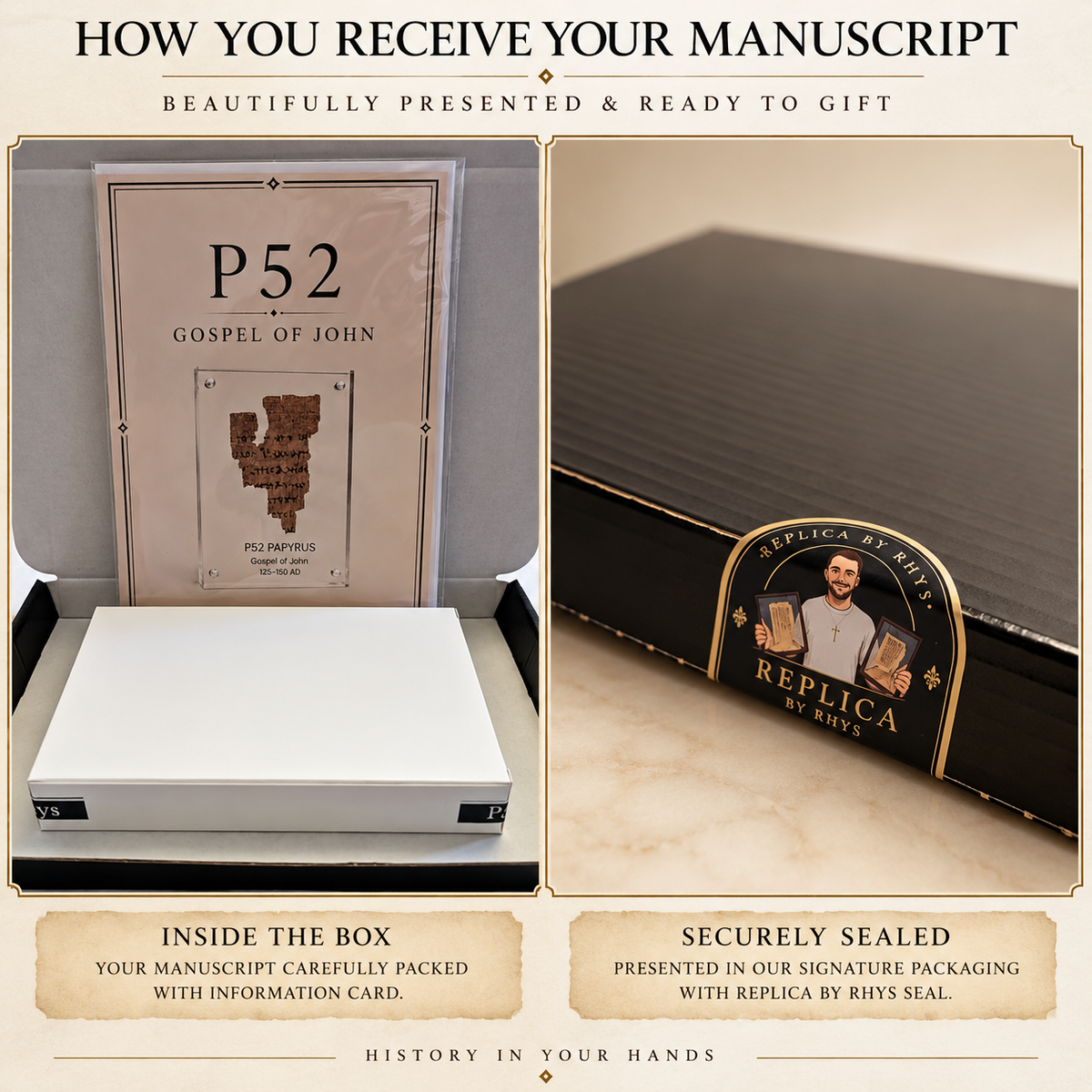 P52 Fragment Replica: Gospel of John 18:31-38. Jesus on trial. (Most Popular)