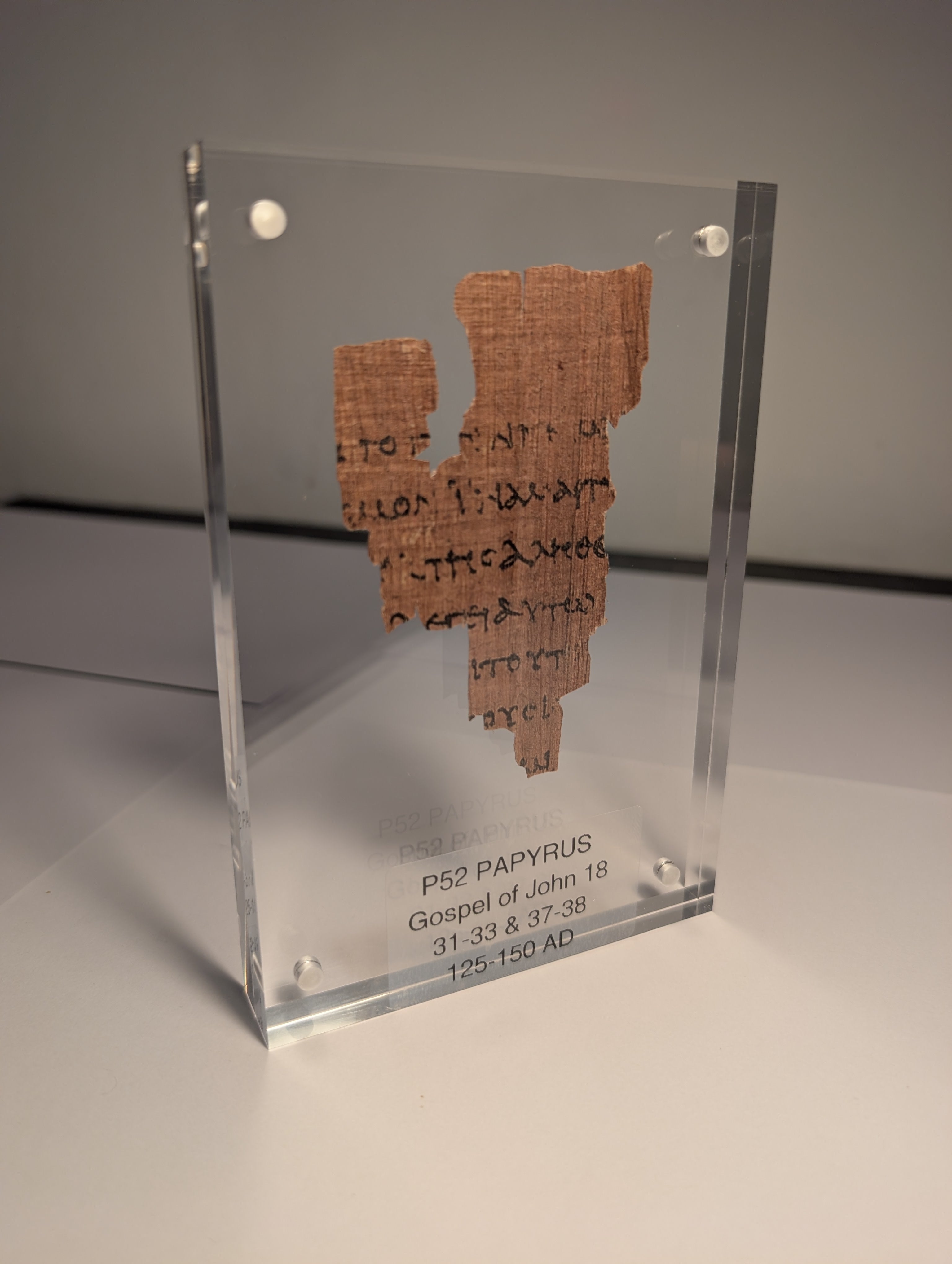 P52 Fragment Replica: Gospel of John 18:31-38. Jesus on trial. (Most Popular)