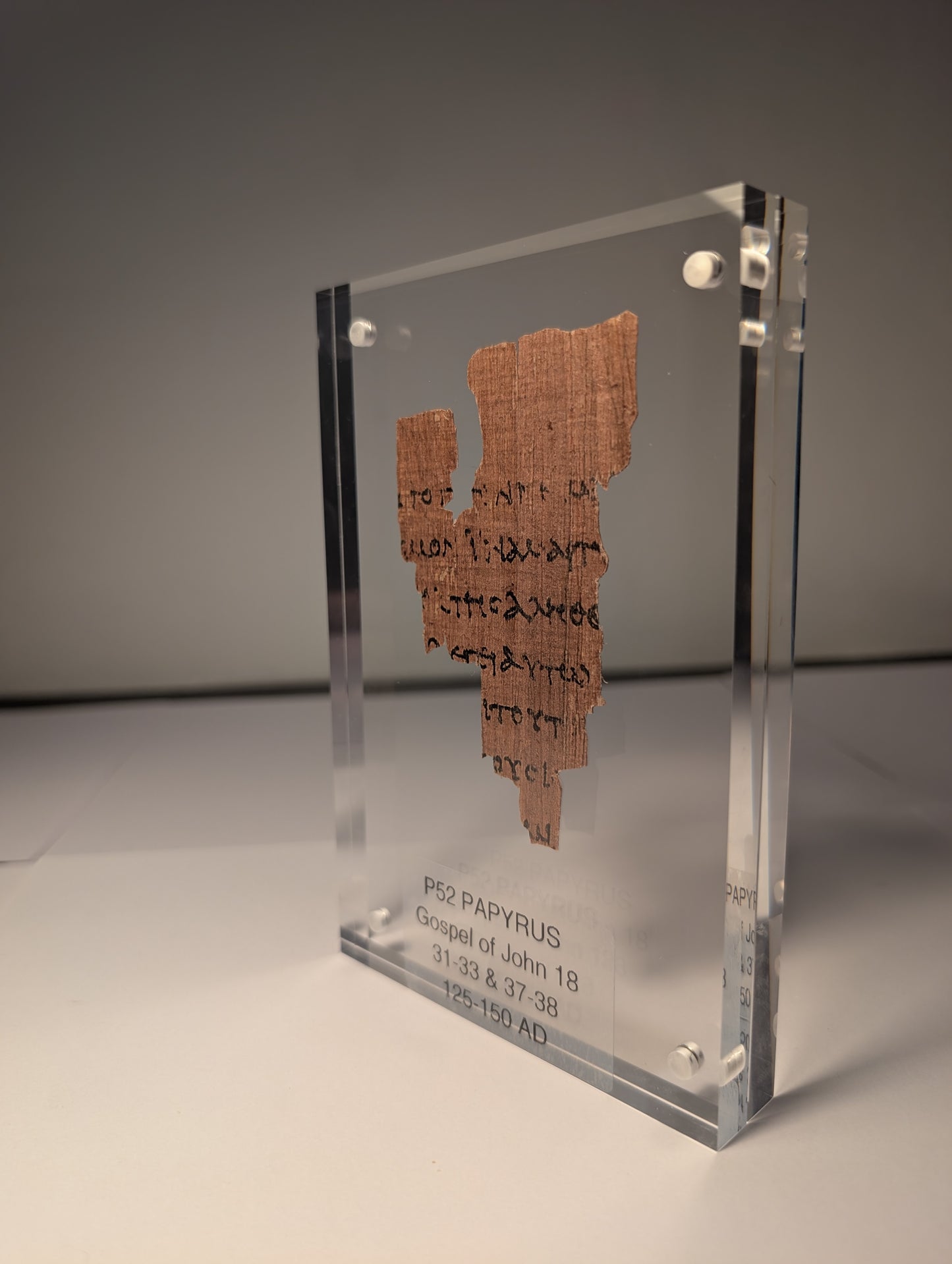P52 Fragment Replica: Gospel of John 18:31-38. Jesus on trial. (Most Popular)