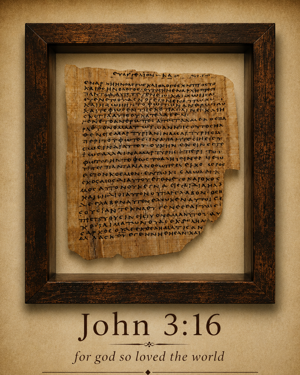 P66 John 3:16 | replica – Gospel of John | "For God so loved the world."