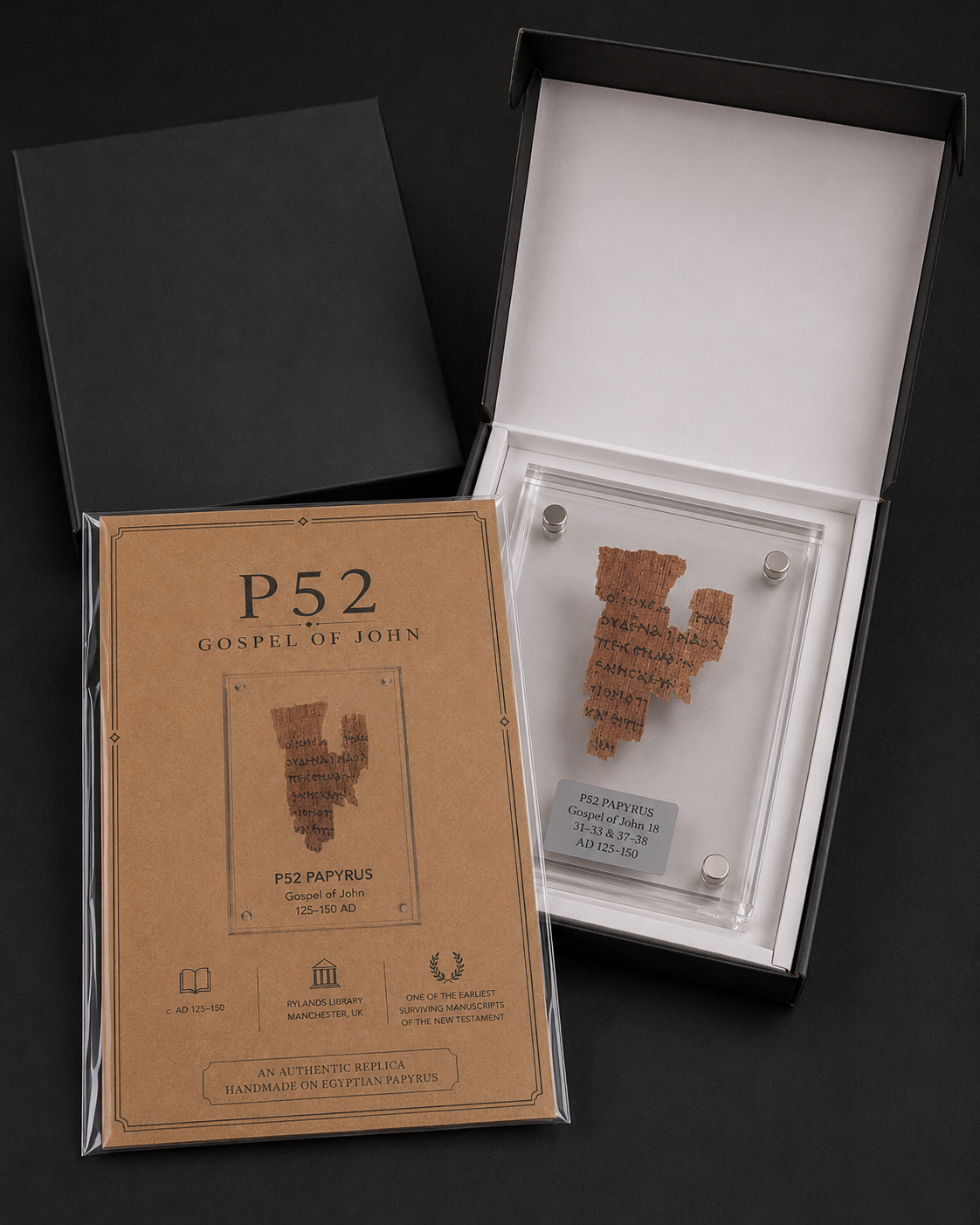 P52 Fragment Replica: Gospel of John 18:31-38. Jesus on trial. (Most Popular)