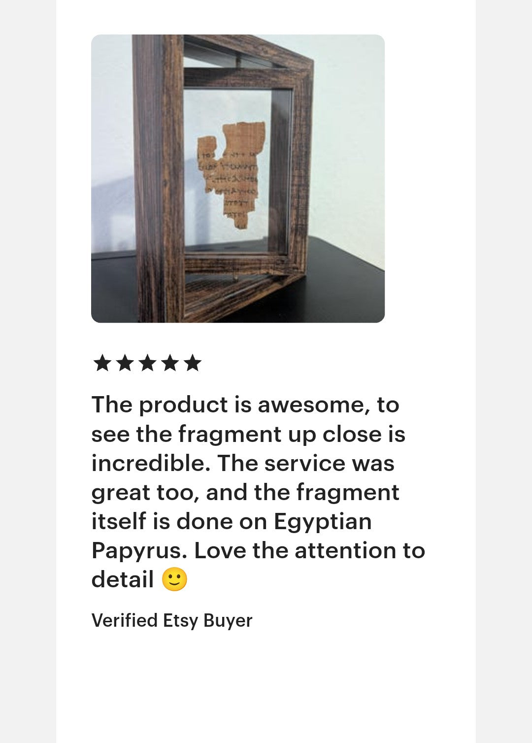 P52 Fragment Replica: Gospel of John 18:31-38. (walnut wood frame)