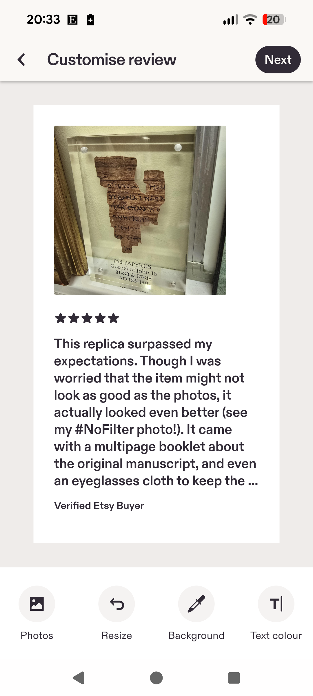 P52 Fragment Replica: Gospel of John 18:31-38. Jesus on trial. (Most Popular)