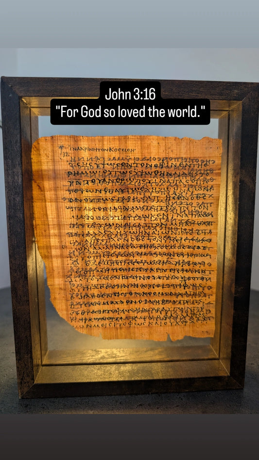 P66 John 3:16 | replica – Gospel of John | "For God so loved the world."