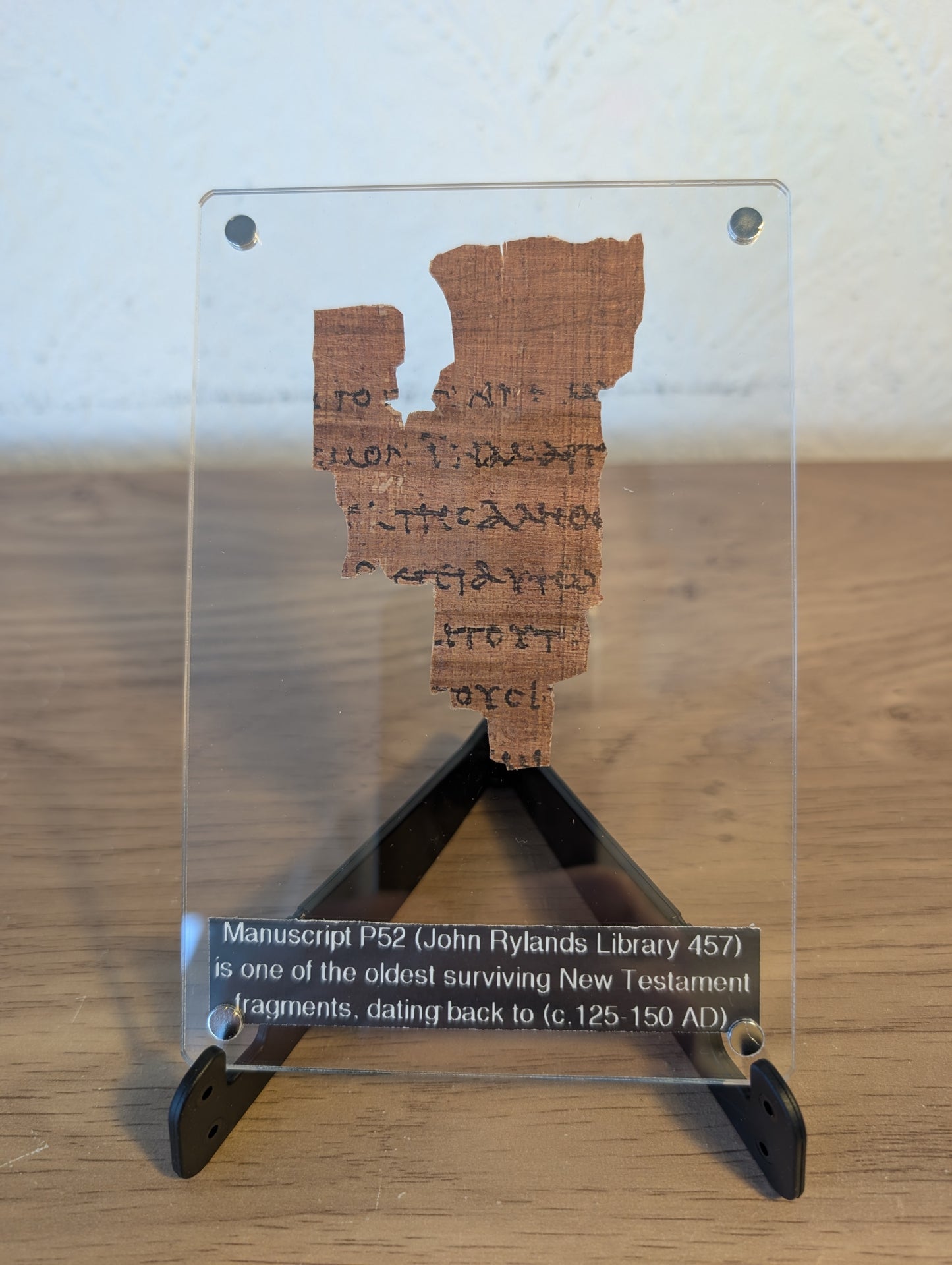 P52 Fragment Replica: Gospel of John 18:31-38. (Slim Acrylic)