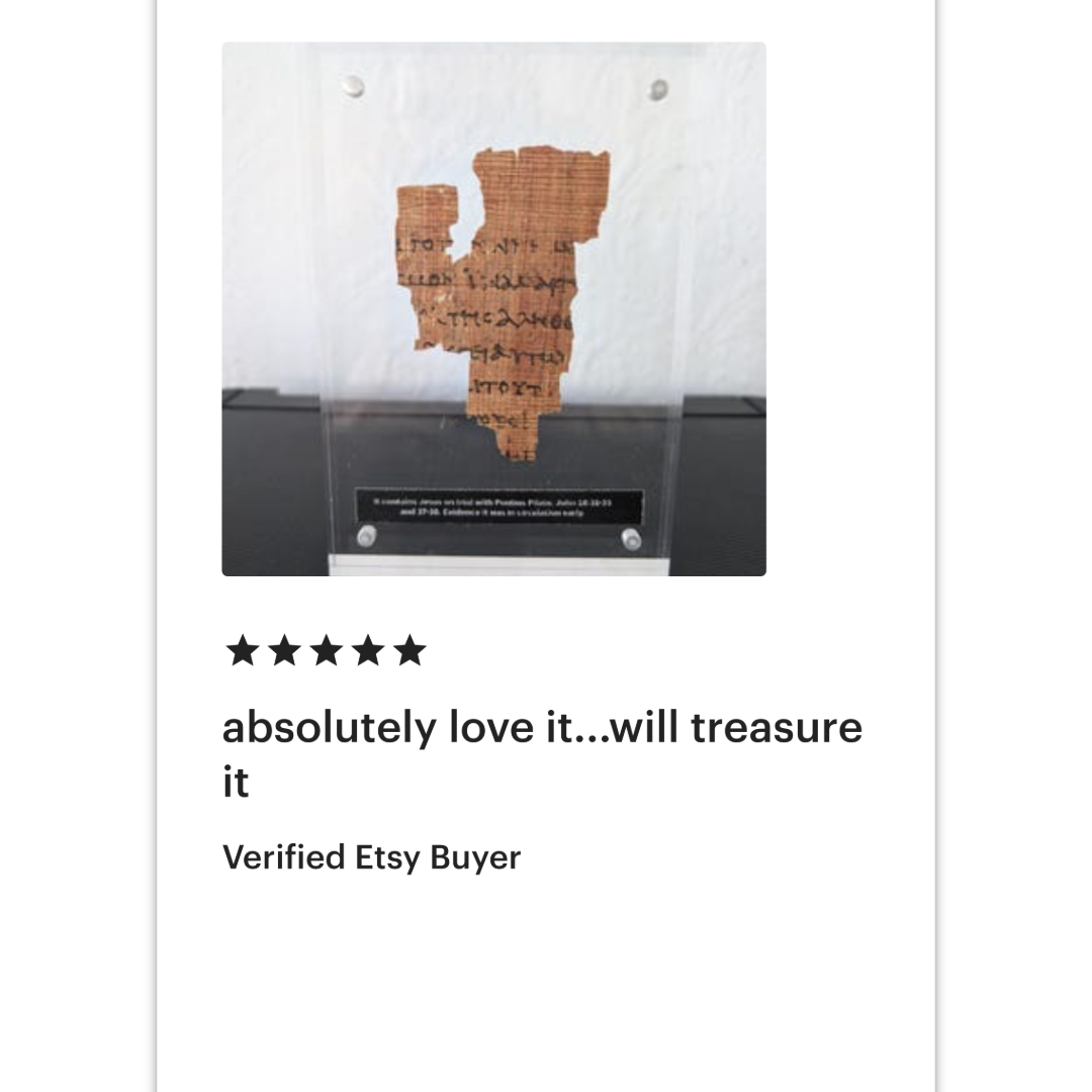 P52 Fragment Replica: Gospel of John 18:31-38. Jesus on trial. (Most Popular)